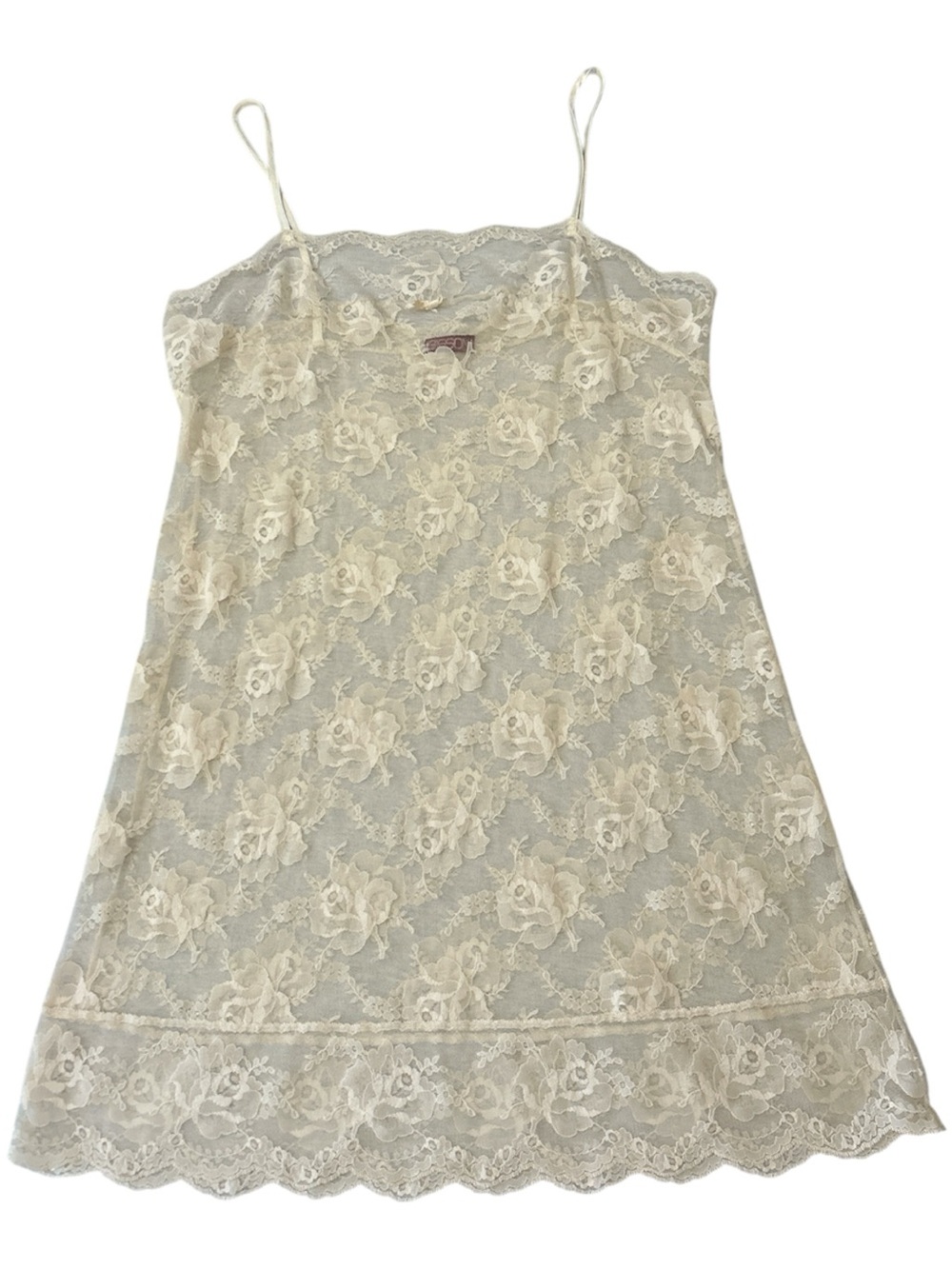 Sasson vintage floral cream lace chemise/slip nightgown sz S